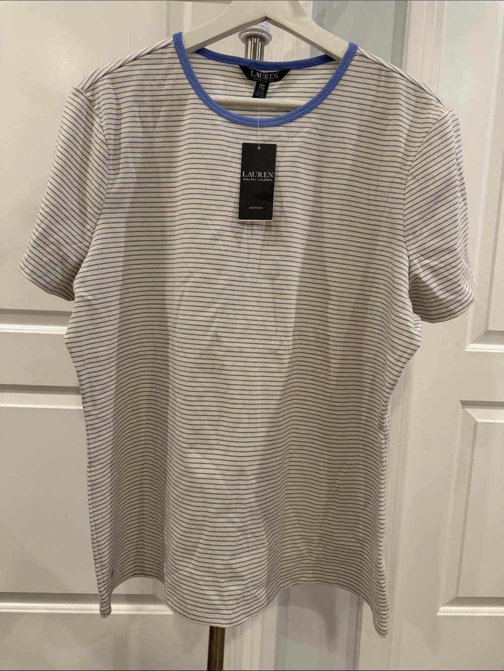 Lauren Ralph Lauren Black Label Top Women's 2X Striped Blue/White Cotton